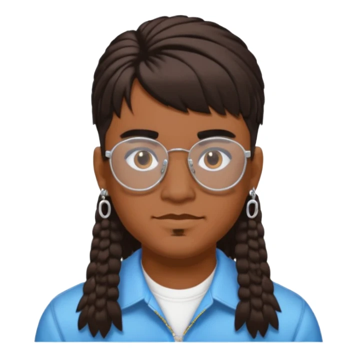 chico moreno con piercing en la ceja, pendientes, corte de pelo mullet y gafas estilo y2k sticker