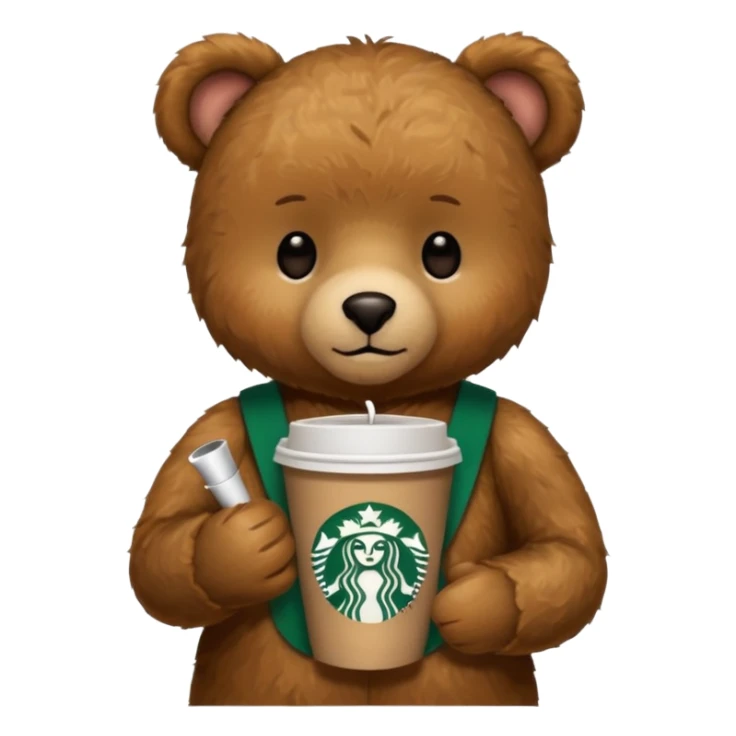 teddy bear with one cup of starbucks coffee sticker