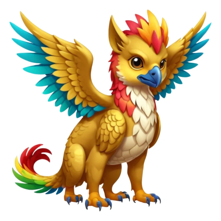 Colorful tropical exotic cute cool beautiful shiny beautiful fantasy-Gryphon-Cacomistle-oncilla-animal-Fakémon-hybrid-fursona (full body) sticker