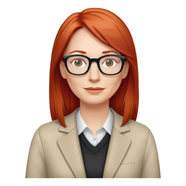 middle age Red head long straight hair pale skin wearing glasses sticker