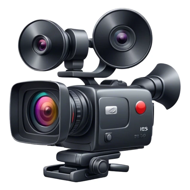 Create an emoji for video shooting. Show a video camera with a recording icon. Use modern, professional colors. Do not include any emojis or smiley faces. Make the background transparent. sticker