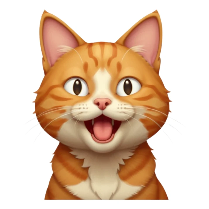 A high-resolution photo-realistic digital illustration of a solid ginger tabby cat, head titled up yawning sticker