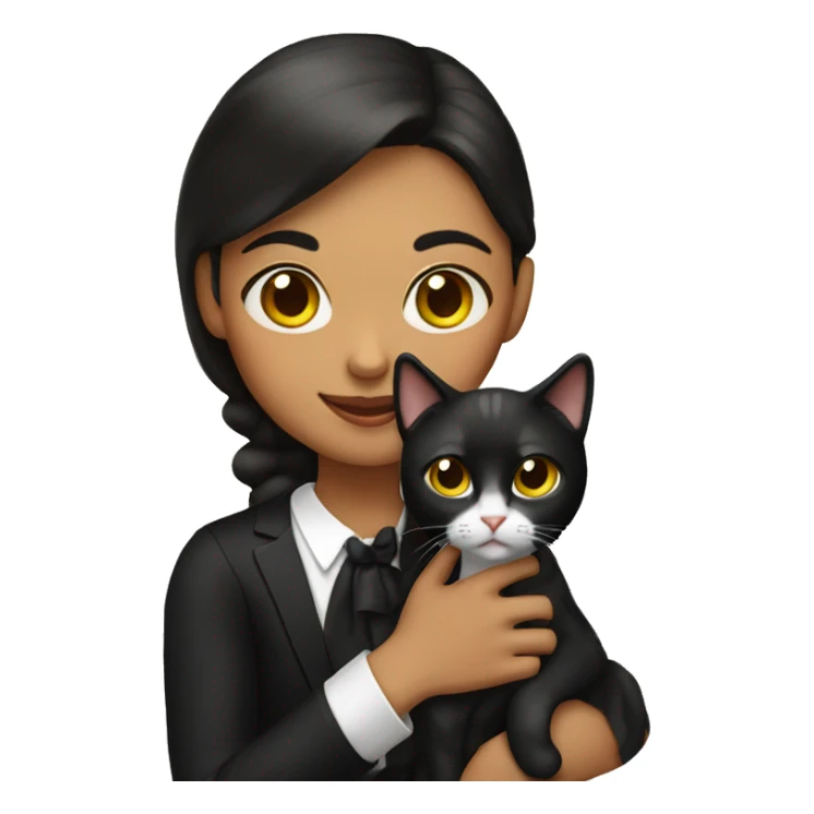 Spanish girl holding tuxedo cat sticker