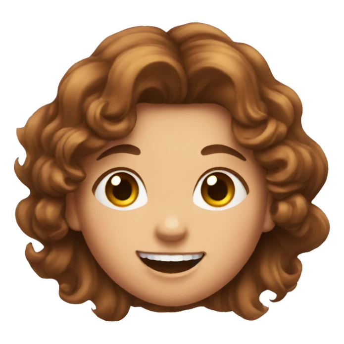 a girld with curled brown hair with a missing tooth sticker