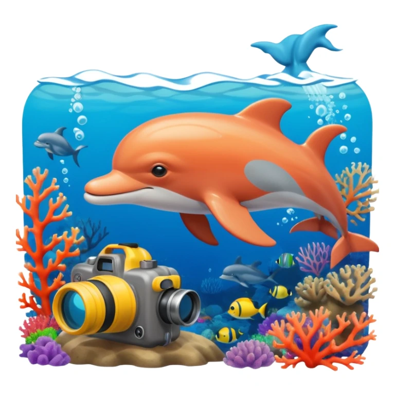 A brave dolphin in diver mask and oxygen tank, exploring coral with a waterproof camera.

 sticker