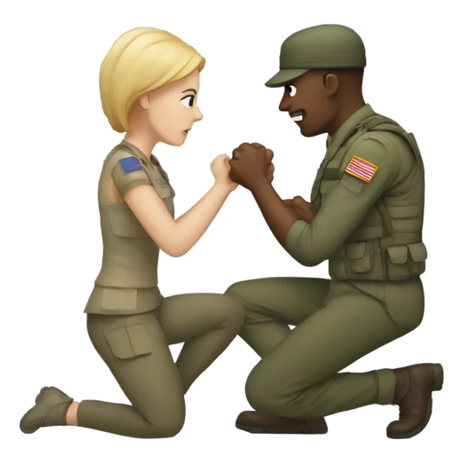 Man and woman fighting over a military man sticker
