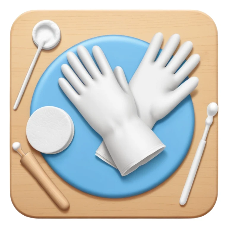 disposable gloves, cotton pads and swabs lying on a table sticker