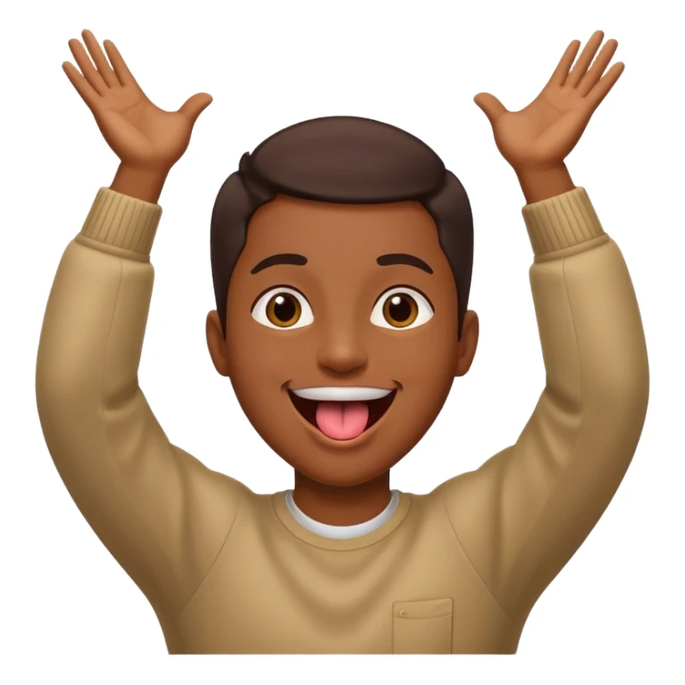 face with tongue out and both arms up sticker