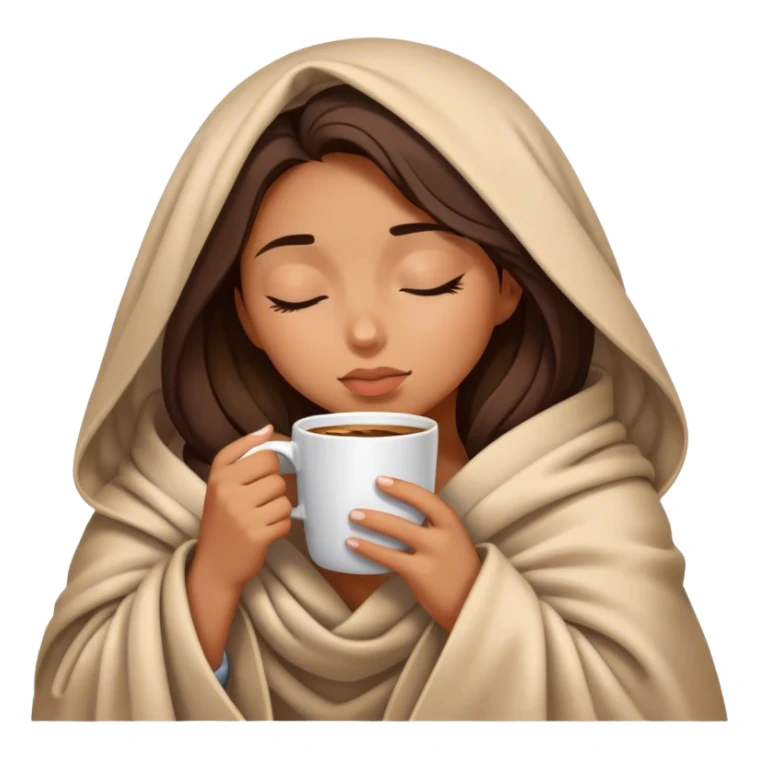 girl inside a blanket sipping coffee eyes closed sticker