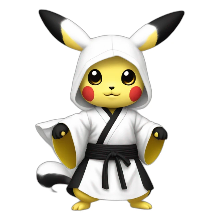 pikachu taiji quan, white and black hanfu, full body sticker