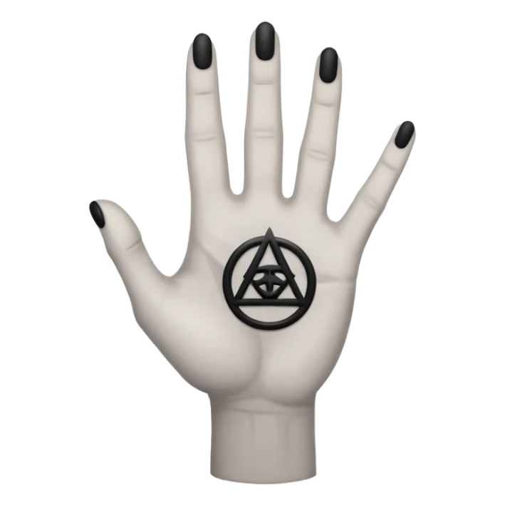 light grey hand with a black occult symbol on the palm sticker