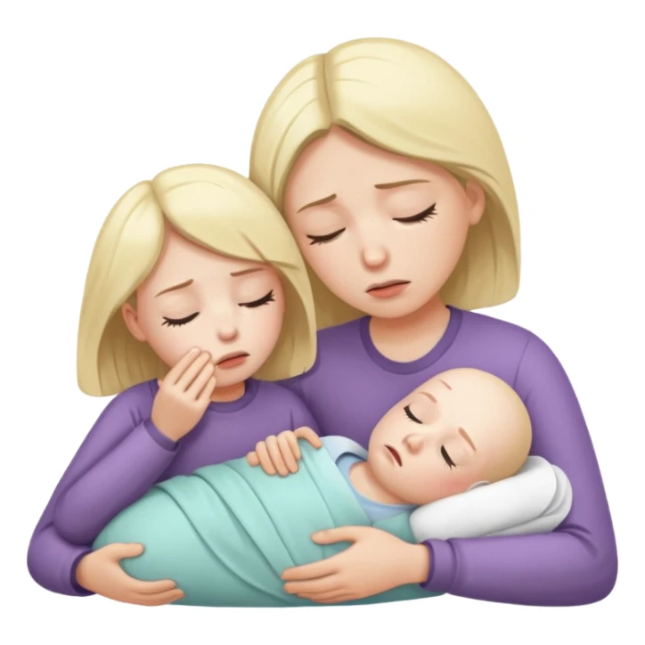 tired parent taking care of sick child sticker
