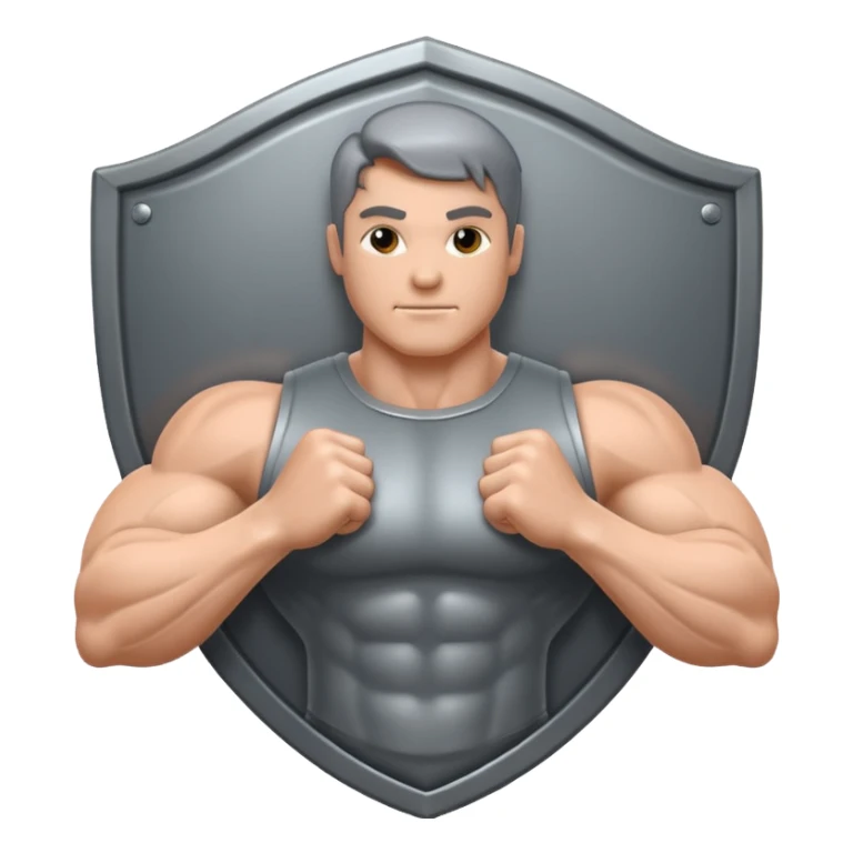Steel gray shield with muscle bicep icon sticker