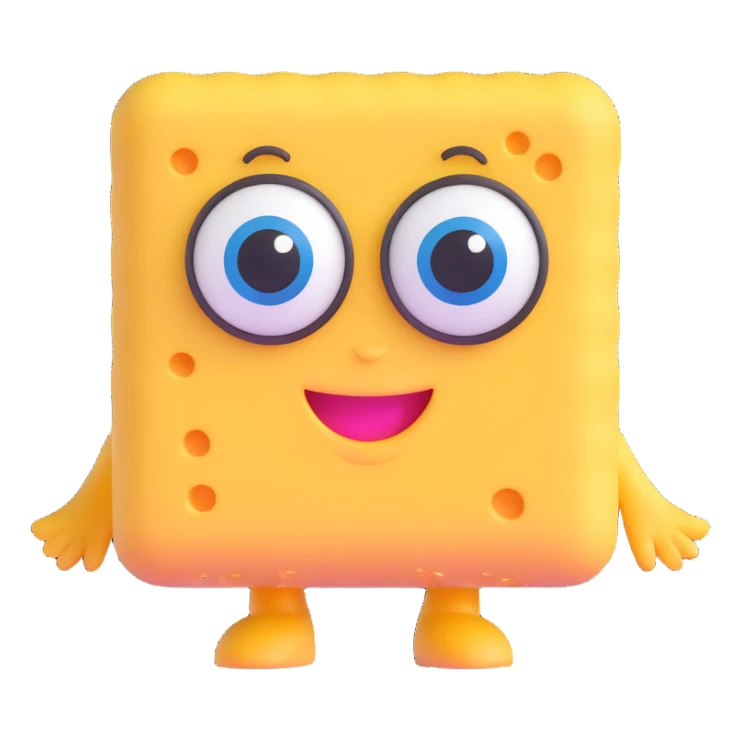 yellow sponge character with big eyes and a smile, inspired by SpongeBob sticker