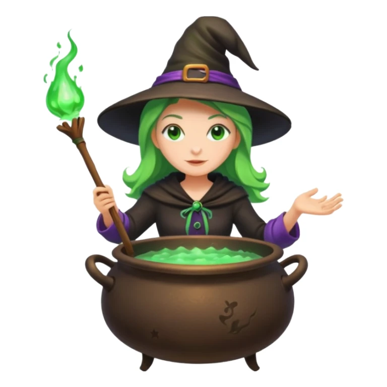 green witch cooking potion sticker