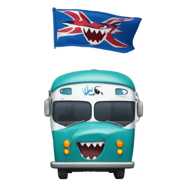 bus face with shark flag whoosh boat sticker