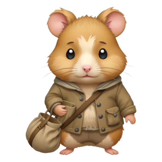 cartoon-style hamster poor hobo carrying a bindle over its shoulder with a sad expression. sticker
