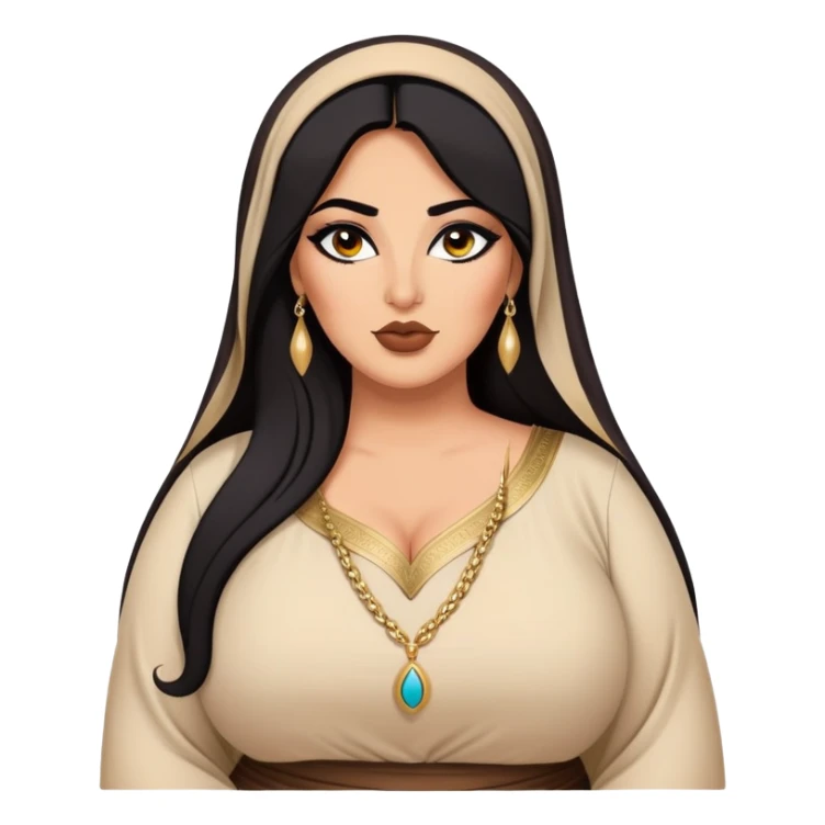 big plus size, arab, long dark hair, arab clothes, baddie,pretty, makeup, lipgloss, black eyeliner, sticker