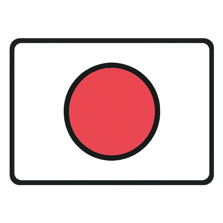 Japan flag flat modern icon style, background #1199FF, white circle in the center, minimal details, clean and simple sticker
