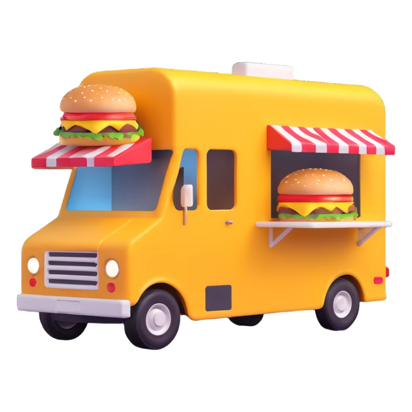 generate me a 3D hamburger food truck sticker