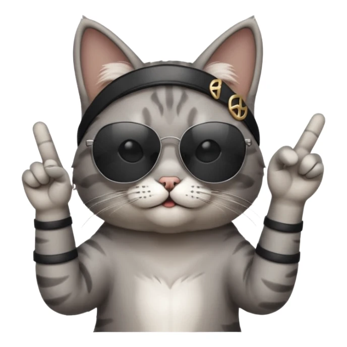 a cat wearing sunglasses a saying peace out on his head there would be written peace out and he will do the pose for peace out sticker