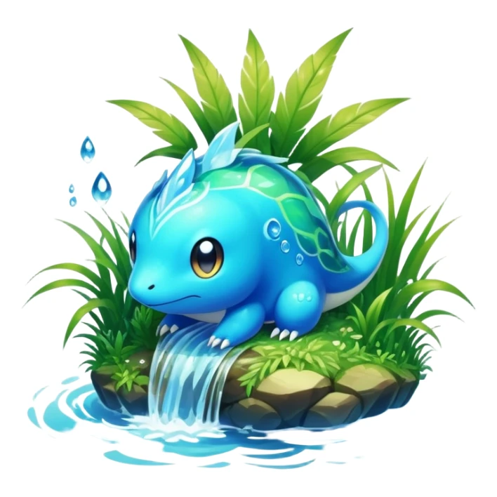 Elemental grass-type-water-type magical colorful exotic animesque Pokémon-Fakémon-animal-creature sticker