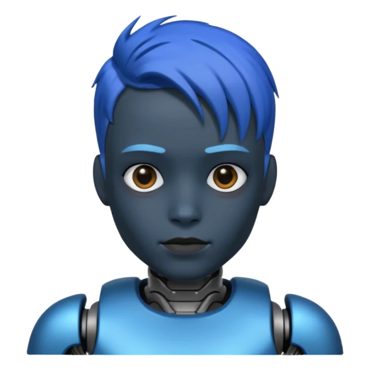A robot boy with blue hair black sticker