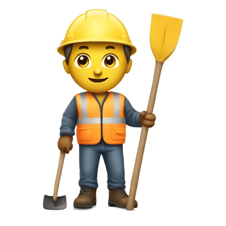 photorealistic man with a construction helmet and a shovel sticker
