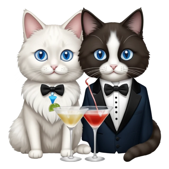 Ragdoll cat drinking martini at the bar with a tuxedo cat friend sticker