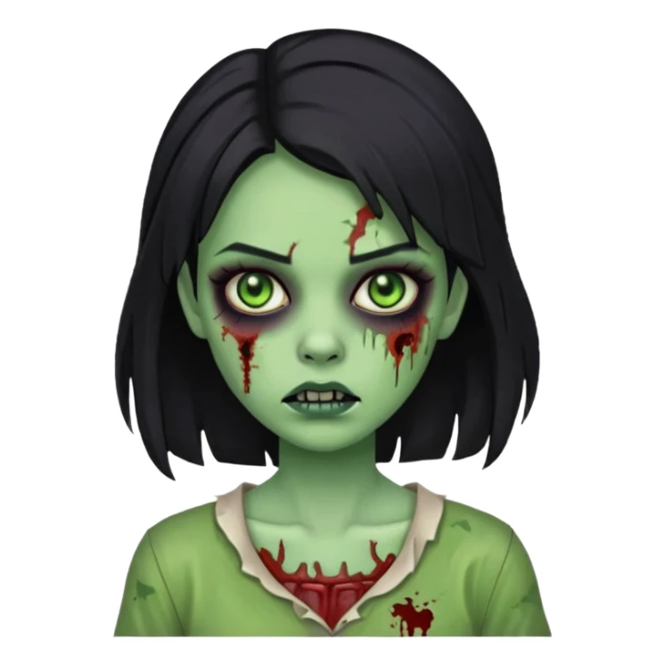 Menina zumbi com cabelo preto médio e verde e zumbi sticker