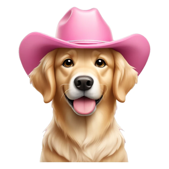Cream color golden retriever wearing pink cowboy hat sticker