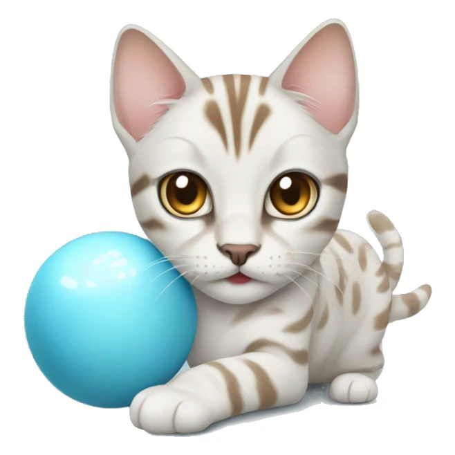 snow bengal cat with light blue eyes playing with a ball sticker