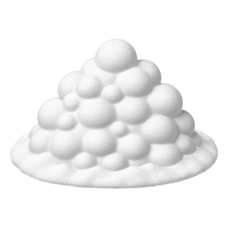 small pile of powdered sugar, cloud-like, fine and light, pure white, uneven and fluffy, dust-like particles at base, 3D-rendered, minimal, no faces sticker