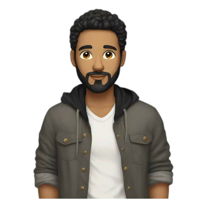 young white artist with black beard with baggy clothes sticker