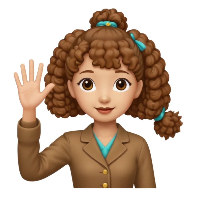 Brown mini poodle with Asia ponytail girl waving hand sticker