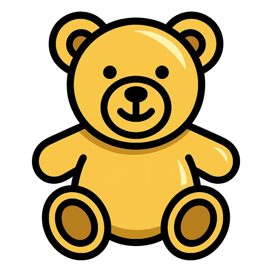 gold teddy bear, metallic, shiny icon sticker
