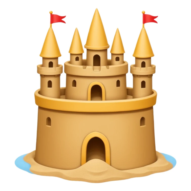 Bucket-shaped sand castle, made with an upside-down pail mold sticker