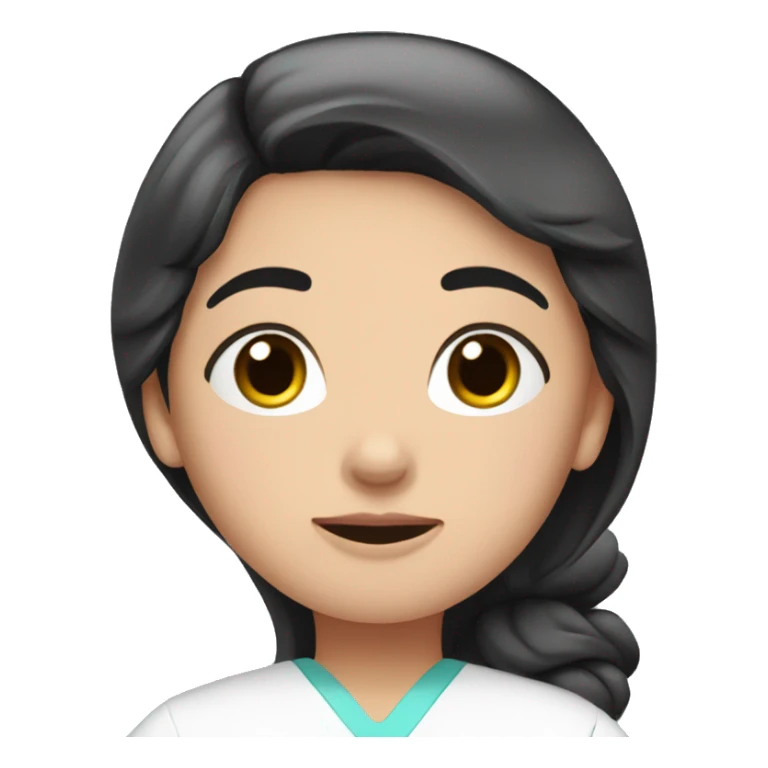 Tired nurse in pink scrubs with black hair sticker