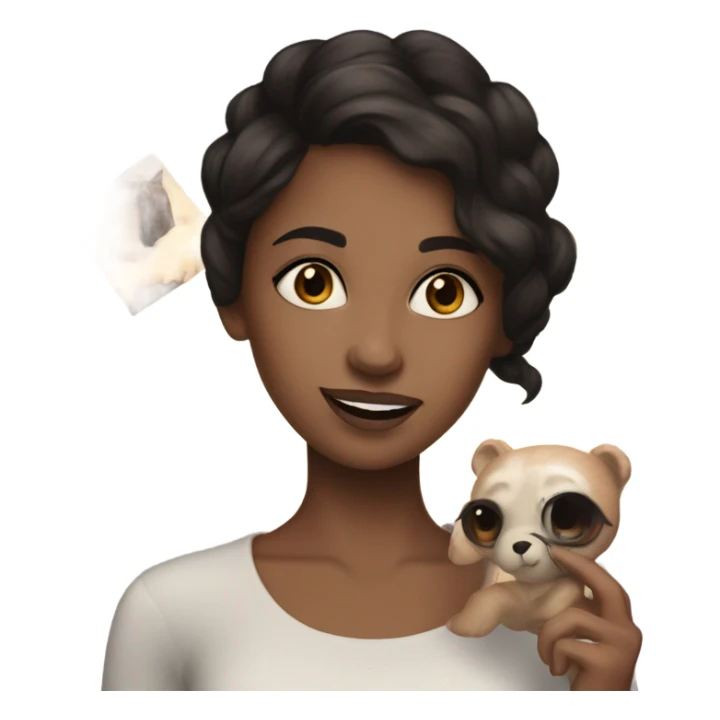 fair skinned girl with dark hair and brown eyes, holding a vision board sticker