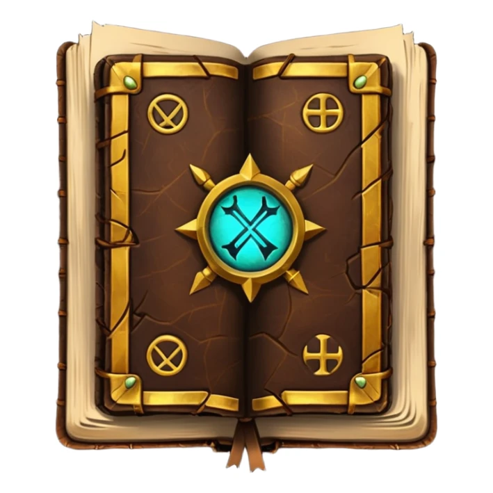 Spell Book – Old leather book with glowing runes and bookmarks sticker