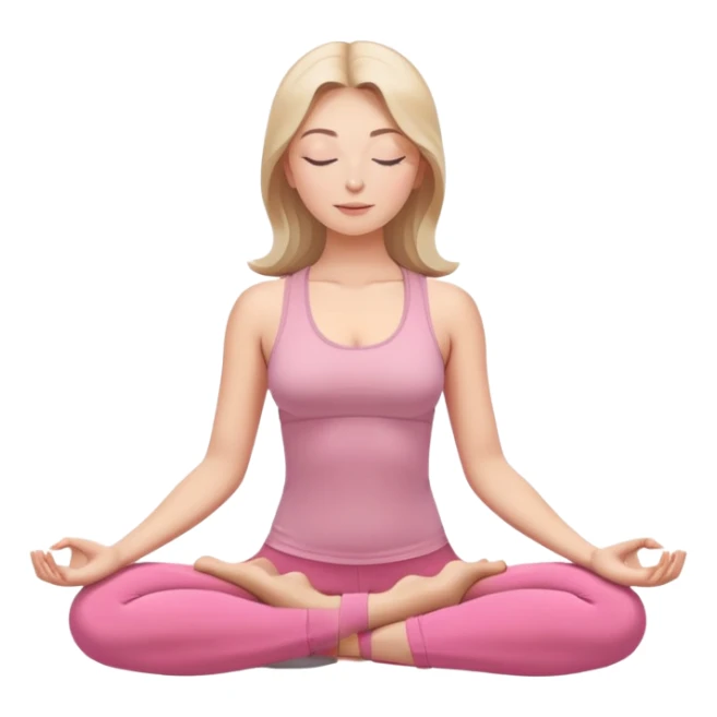caucasian woman in lotus position meditating, eyes gently closed with peaceful expression, pink yoga pants and top sticker