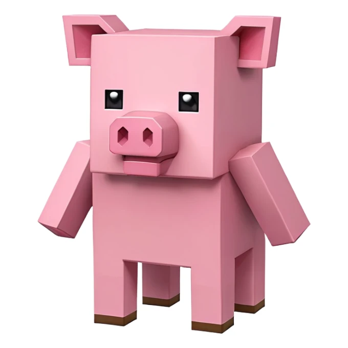 minecraft pig full body pink blocky animal square head square body sticker