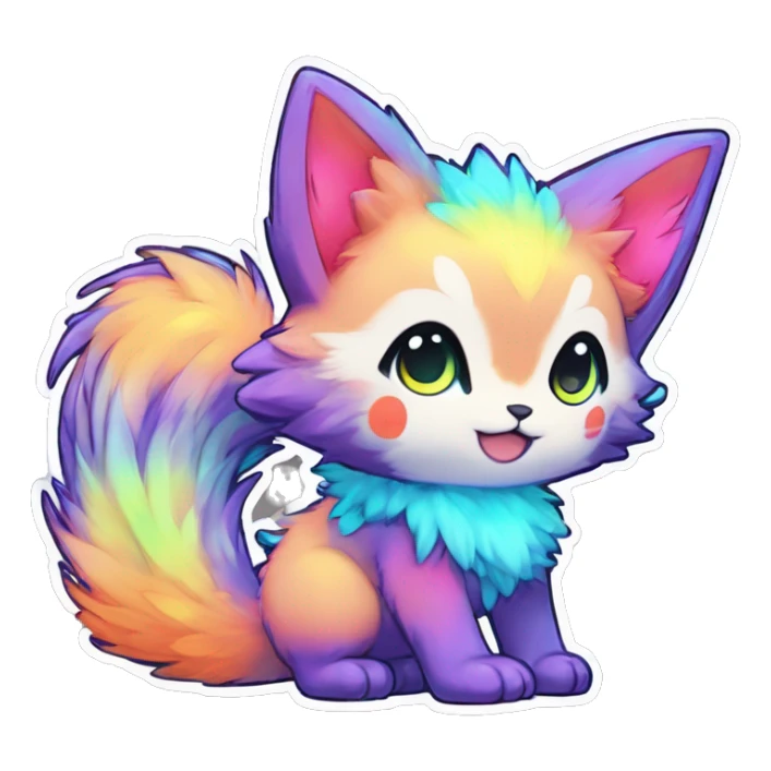 Anthro Fluffy Cool Cute Magical Elemental Shiny Colorful Neon Vibrant Colors Sparkle Kemono-style Chibi Fantasy-Animal-Fakémon-Pokémon-Hybrid Fur Sona Aesthetic Full Body Sticker sticker