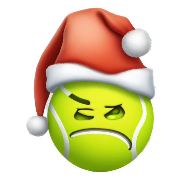 Tennis ball with a face and Santa hat sticker