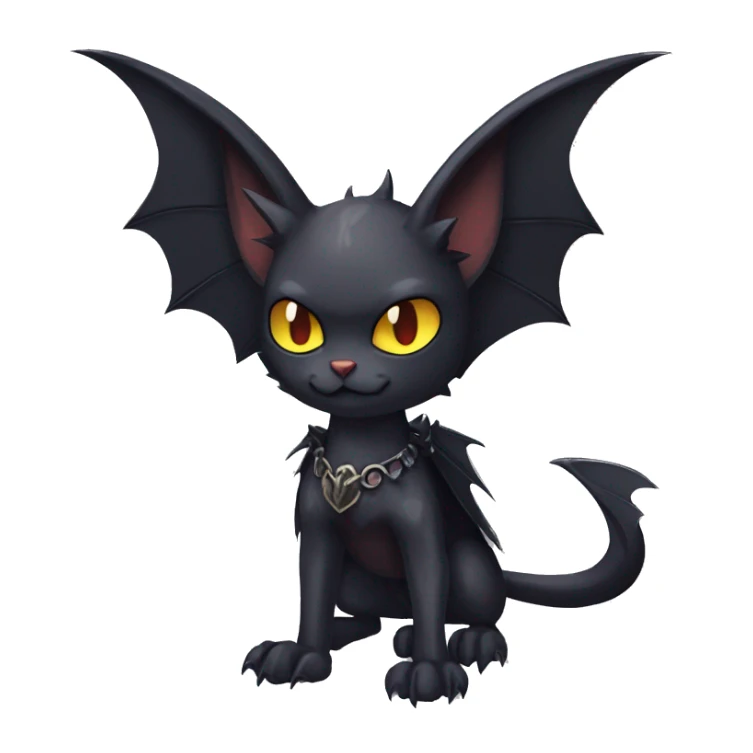 Black Cool Edgy Punk-Gothic Horned Bat-winged Litten-Bat-cat-Fakemon full body sticker