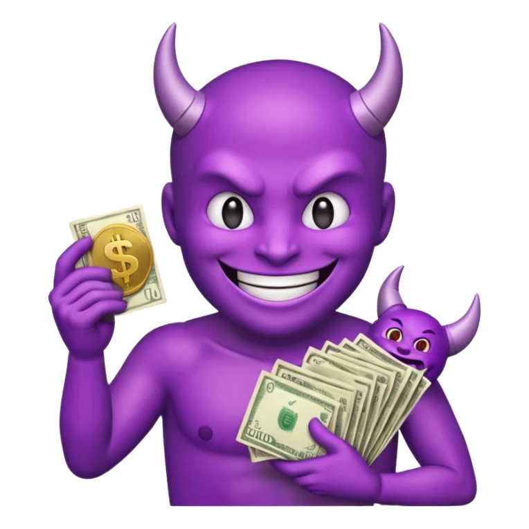 purple devil emoji (fun and light hearted) with money  sticker