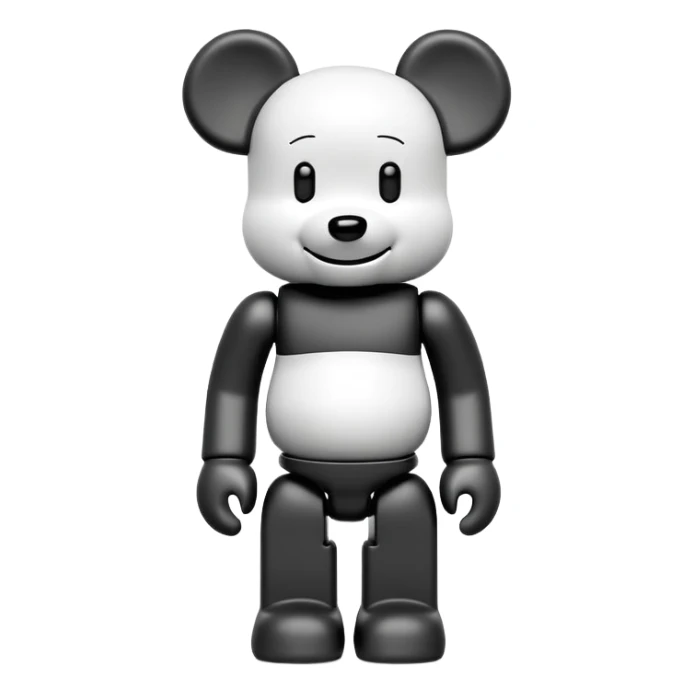 Bearbrick figure with KAWS style but with a happy smile instead of X eyes, simplified toy bear shape with articulated limbs sticker