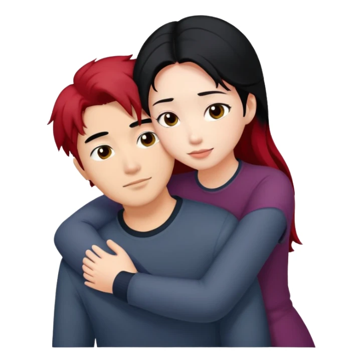 asian guy with black hair hugging red haired girl sticker