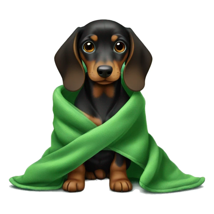 One black and brown dachshung puppy in a green blanket sticker