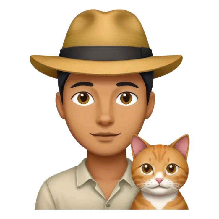 A man with an hat who has cat's form sticker